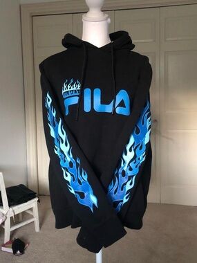 FILA x Disney Villains Black Hoodie with Bright Blue Flame Graphics